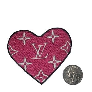 Luxury Fashion Heart Iron on Patch Pink LV